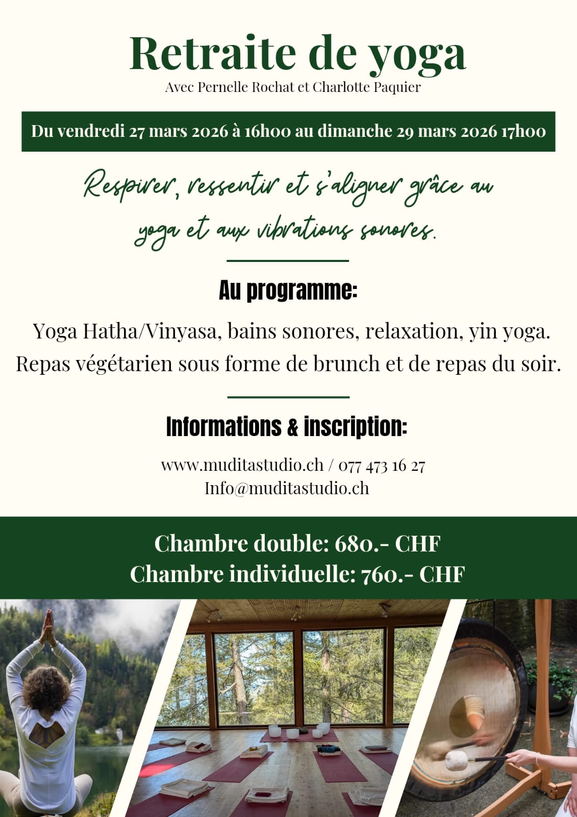 venez vous ressourcer et faire une pause dans cette retarite de yoga et bain sonore au gong et bol de cristal avec Pernelle et Charlotte