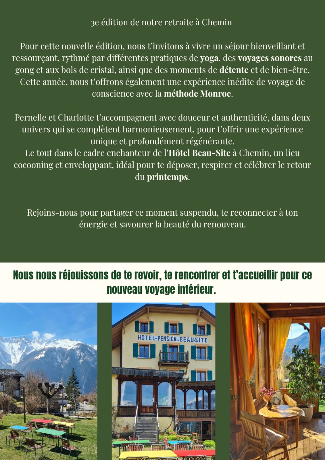 retairte de yoga et bain sonore programme de pernelle et charlotte hotel beau site